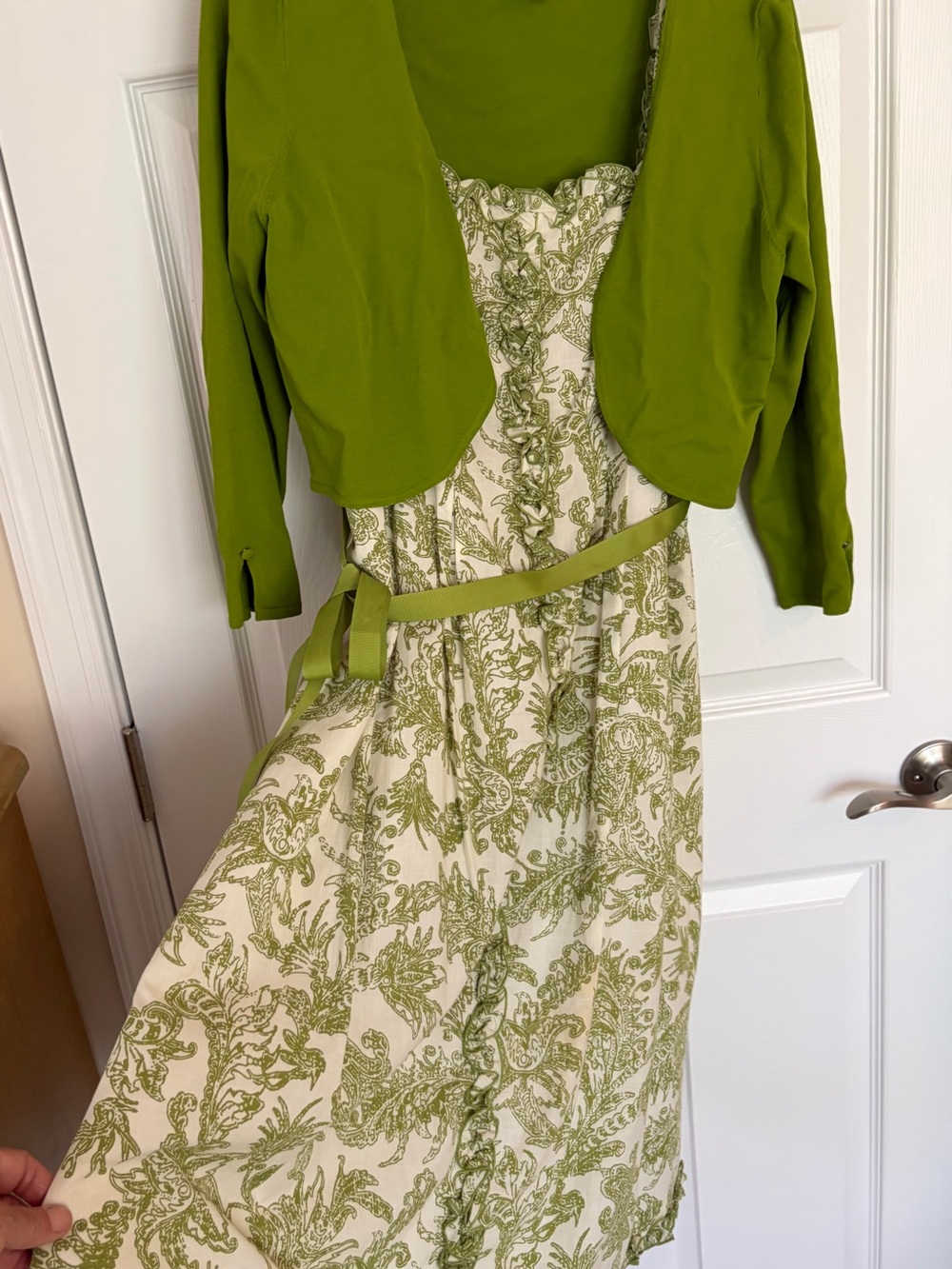 Jessica Howard ~ Cream and Green Garden Dress with Green Bolero
